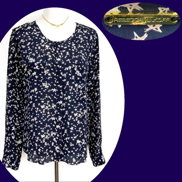 Rebecca Minkoff Tops - Rebecca Minkoff Silk Star Print Navy Blouse Career Size L